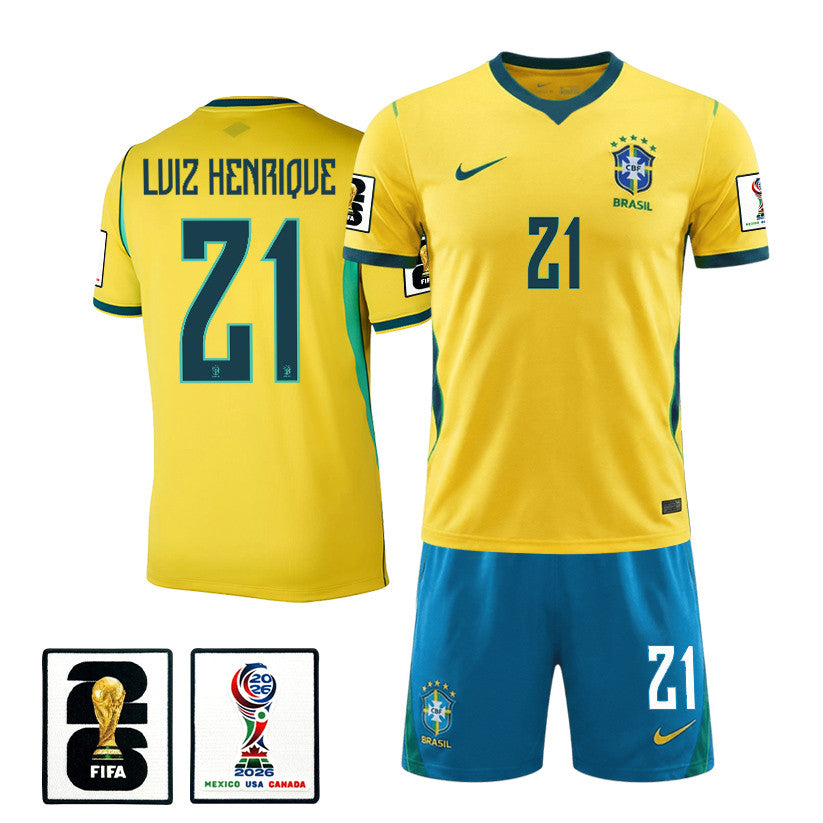 Luiz Henrique 21 Brazil 2026 Home Men Jersey & Shorts Set – Yellow