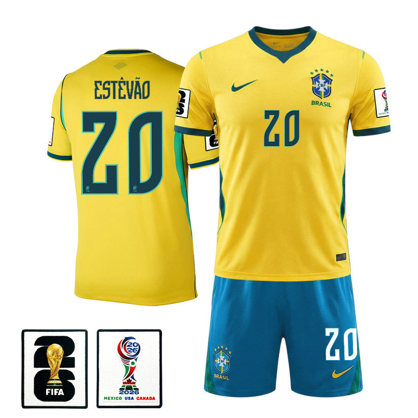 Estêvão 20 Brazil 2026 Home Men Jersey & Shorts Set – Yellow