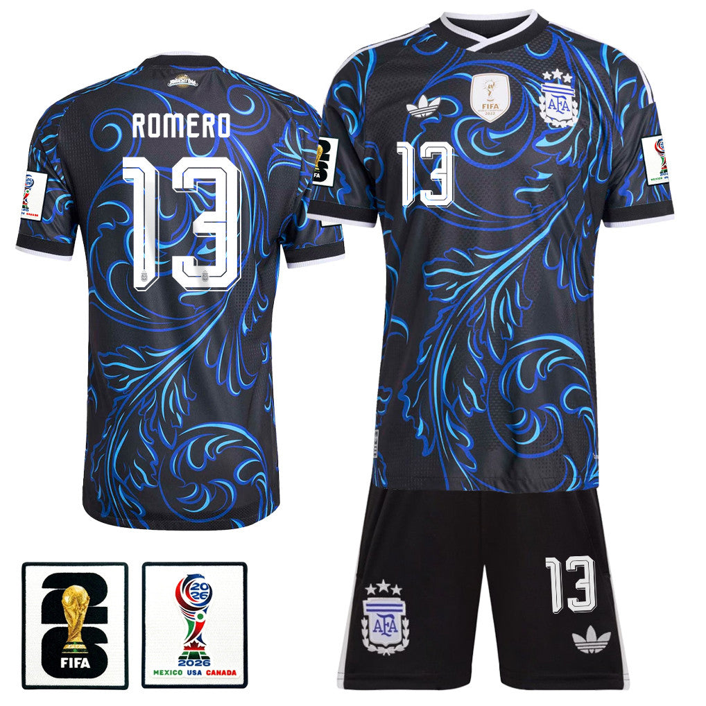 Cristian Romero 13 Argentina 2026 Away Men Jersey & Shorts Set – Black