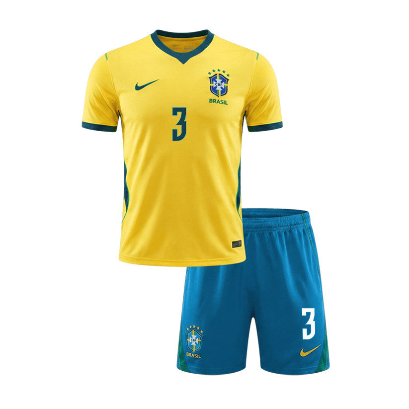 Éder Militão 3 Brazil 2026 YOUTH Home Jersey & Shorts Set - Yellow