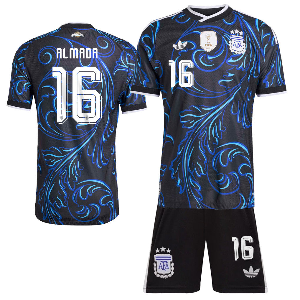 Thiago Almada 16 Argentina 2026 Away Men Jersey & Shorts Set – Black