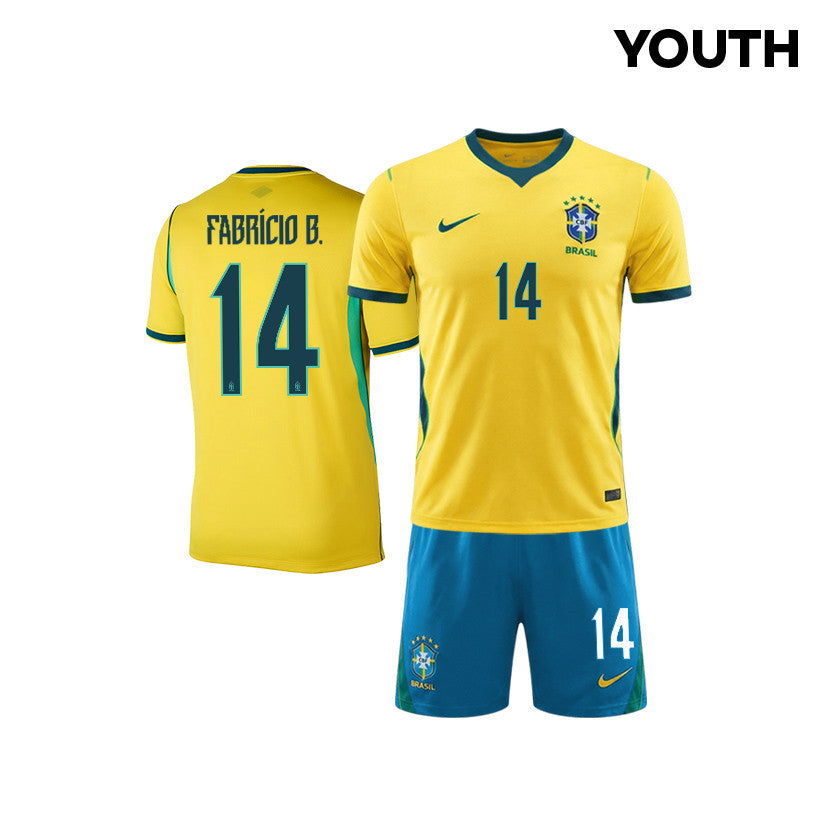 Fabrício Bruno 14 Brazil 2026 YOUTH Home Jersey & Shorts Set - Yellow