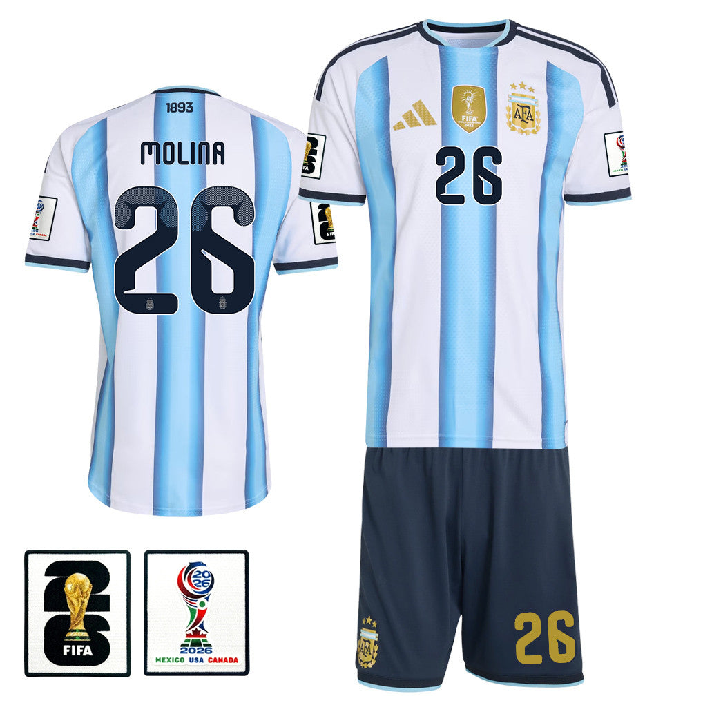 Nahuel Molina 26 Argentina 2026 Home Men Jersey & Shorts Set – White