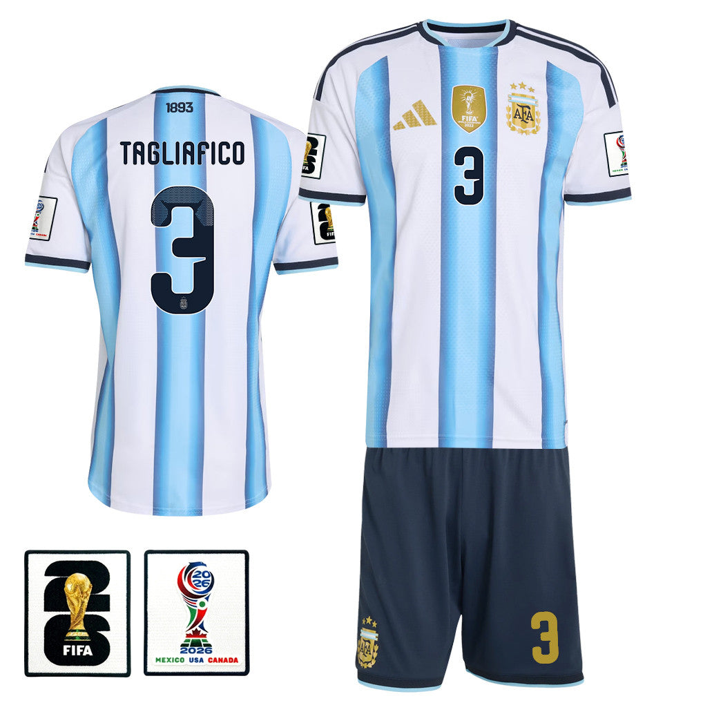 Nicolás Tagliafico 3 Argentina 2026 Home Men Jersey & Shorts Set – White