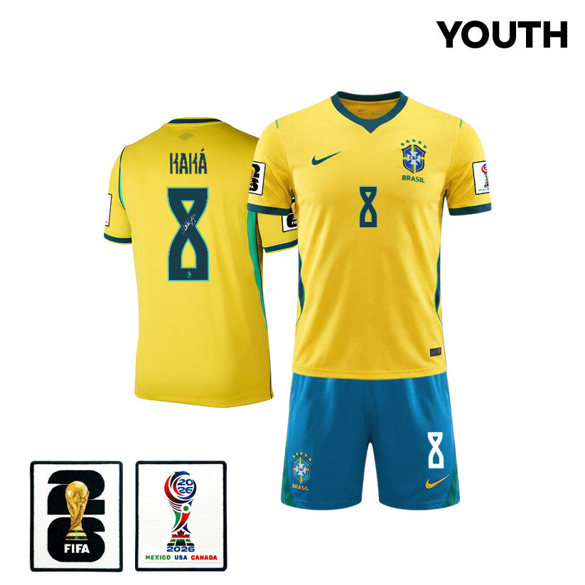 Kaká 8 Brazil 2026 YOUTH Home Jersey & Shorts Set - Yellow