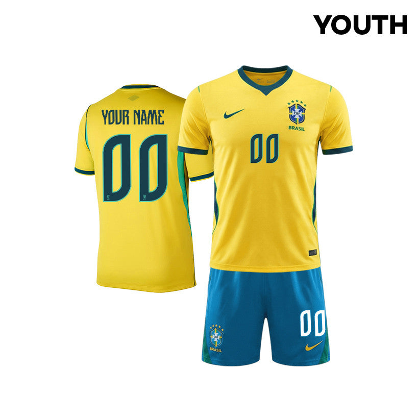 Brazil 2026 YOUTH Home Jersey & Shorts Set - Personalized - Yellow