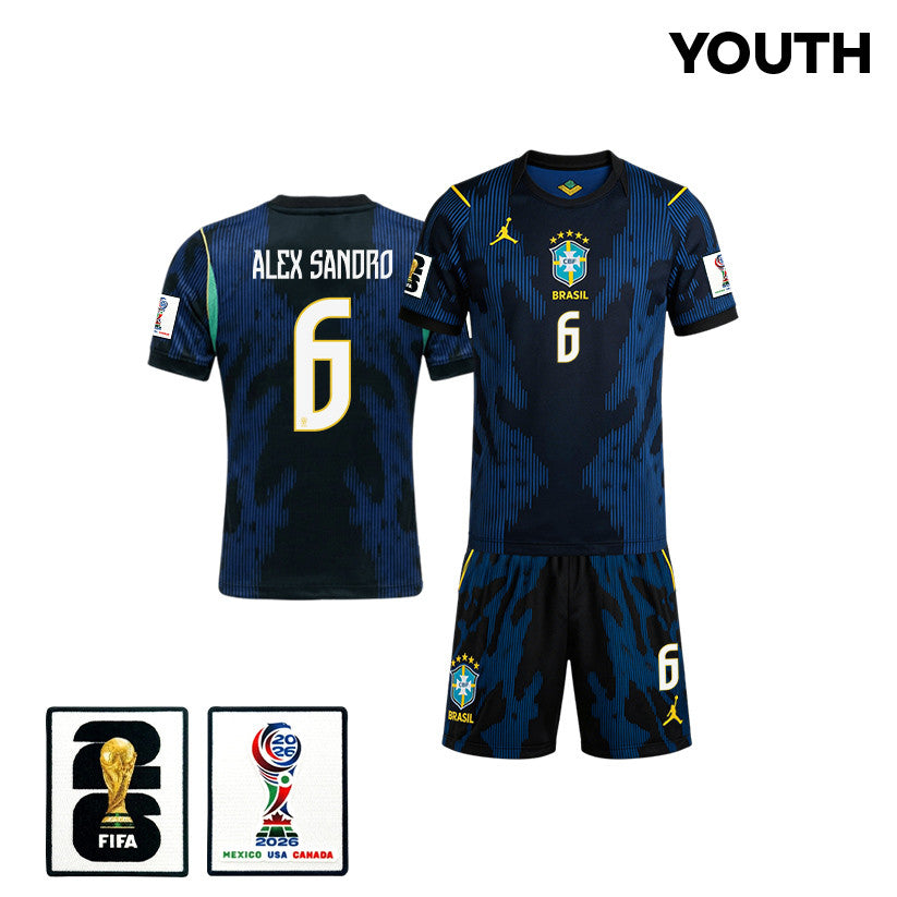 Alex Sandro 6 Brazil 2026 YOUTH Away Jersey & Shorts Set - Blue