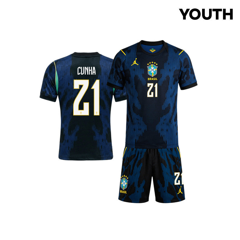 Matheus Cunha 21 Brazil 2026 YOUTH Away Jersey & Shorts Set - Blue