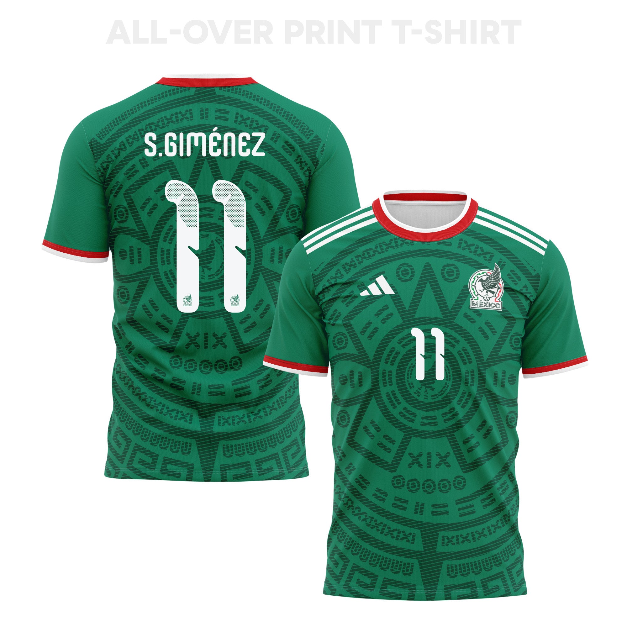 Santiago Giménez 11 Mexico 2026 Home 3D T-Shirt Fully Printed – Unisex, Green