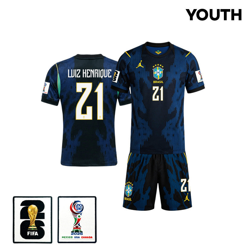 Luiz Henrique 21 Brazil 2026 YOUTH Away Jersey & Shorts Set - Blue