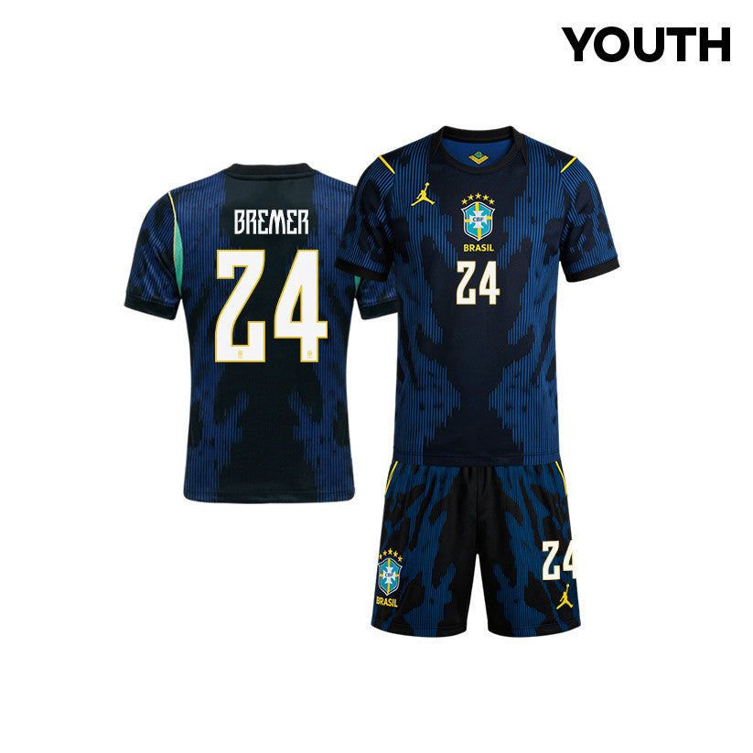 Gleison Bremer 24 Brazil 2026 YOUTH Away Jersey & Shorts Set - Blue