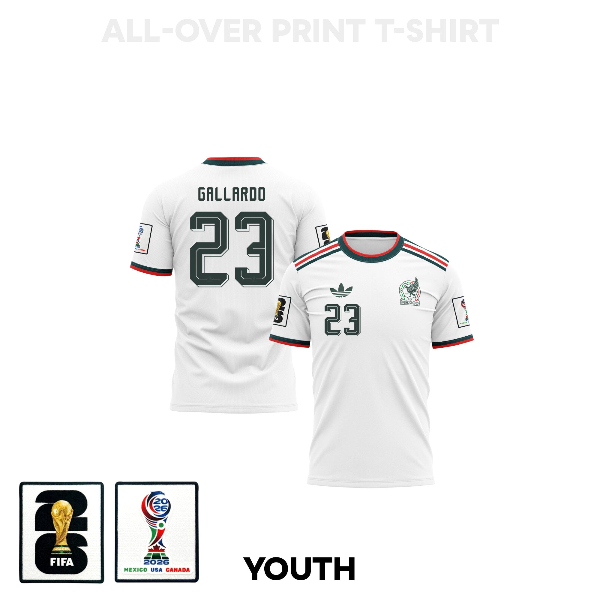 Jesús Gallardo 23 Youth Mexico 2026 Away 3D T-shirt Fully Printed – White