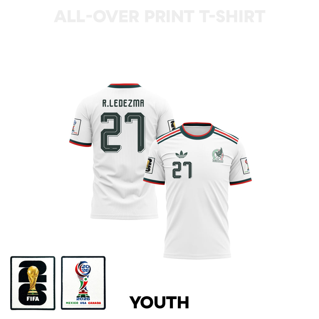 Richard Ledezma 27 Youth Mexico 2026 Away 3D T-shirt Fully Printed – White