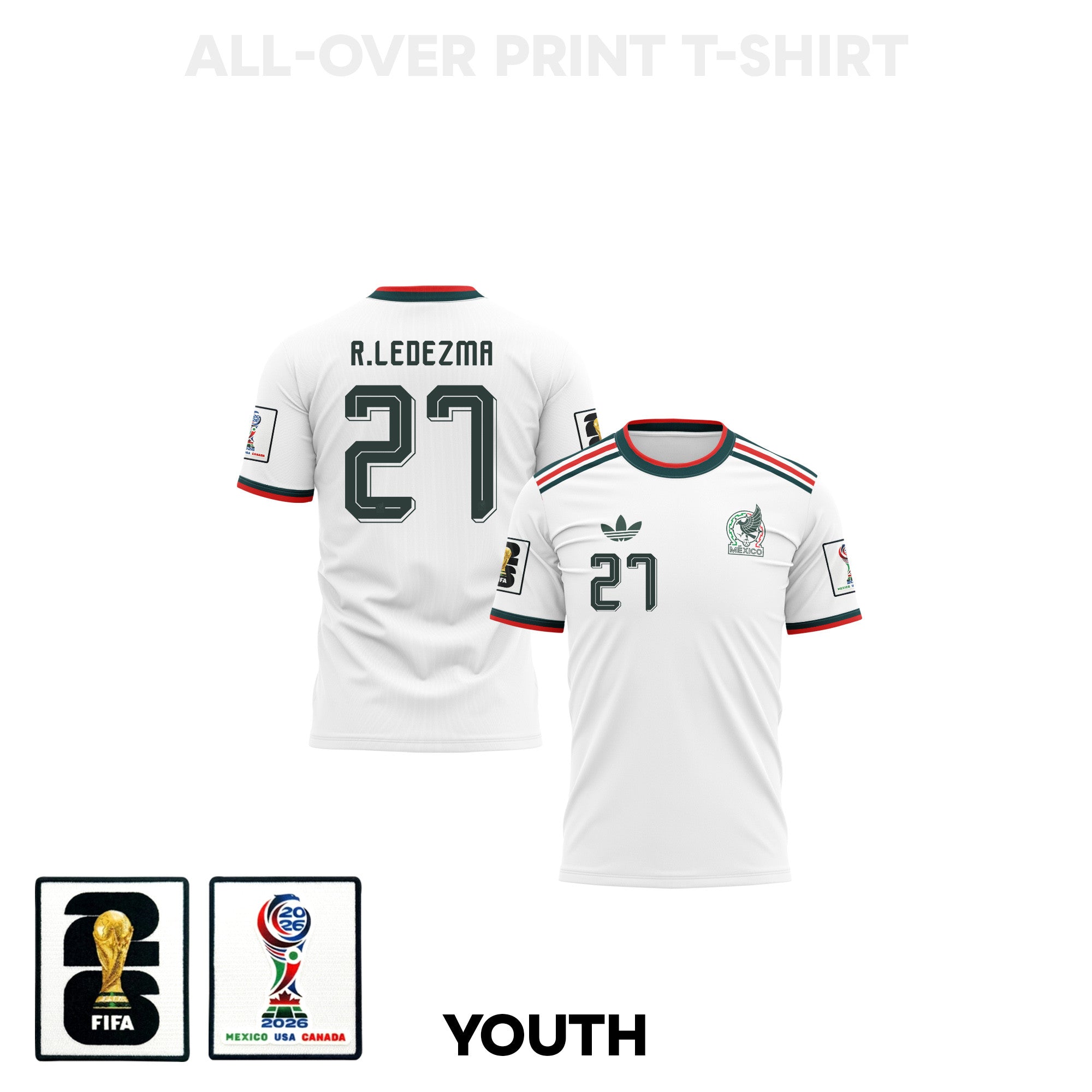 Richard Ledezma 27 Youth Mexico 2026 Away 3D T-shirt Fully Printed – White