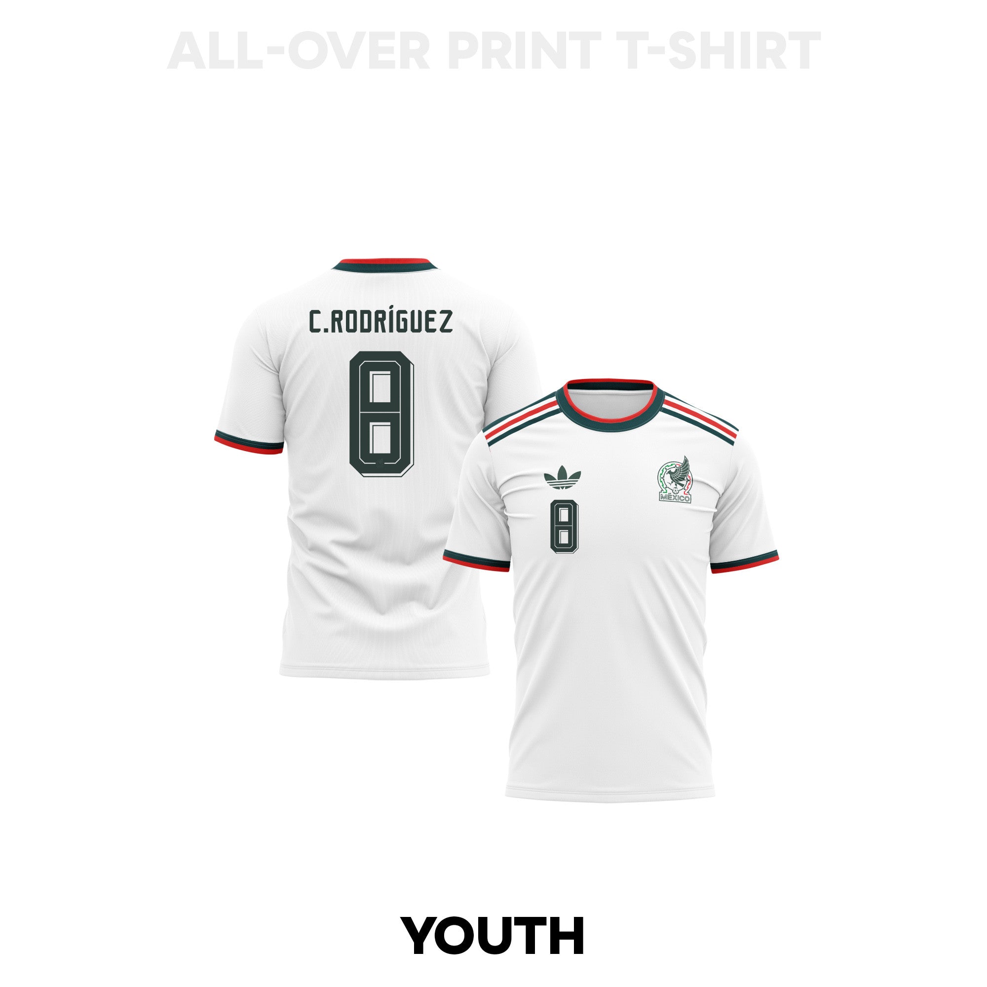 Carlos Rodríguez 8 Youth Mexico 2026 Away 3D T-shirt Fully Printed – White