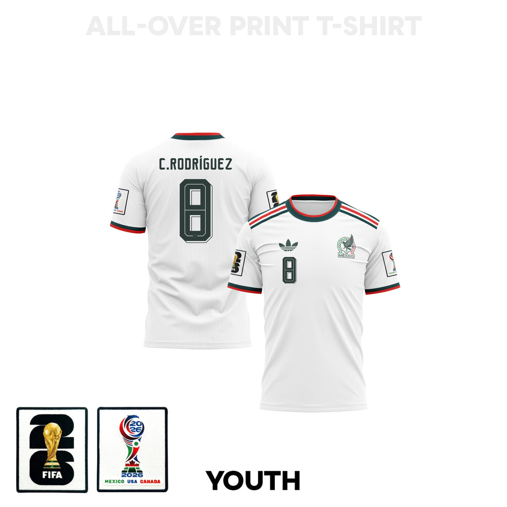 Carlos Rodríguez 8 Youth Mexico 2026 Away 3D T-shirt Fully Printed – White