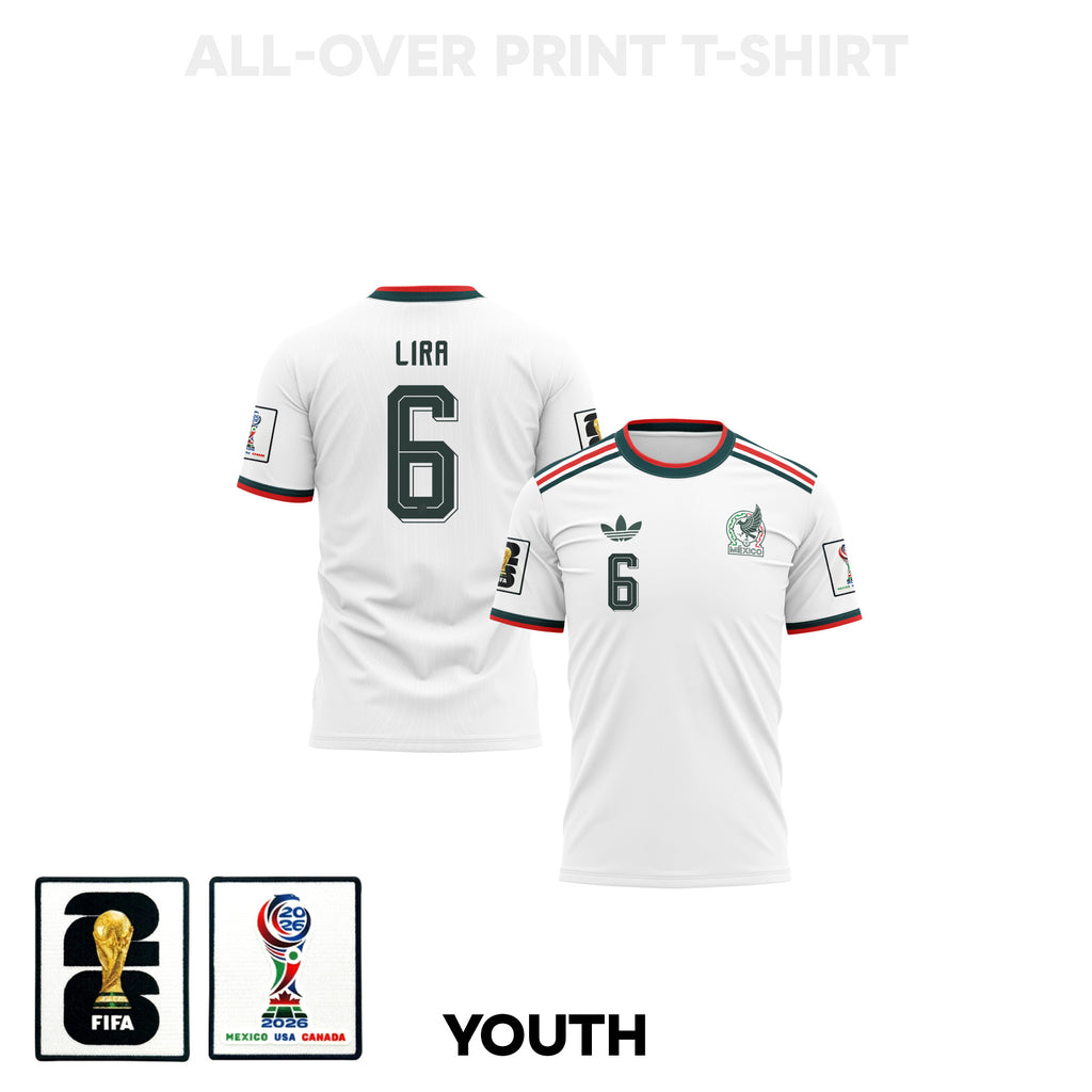 Erik Lira 6 Youth Mexico 2026 Away 3D T-shirt Fully Printed – White