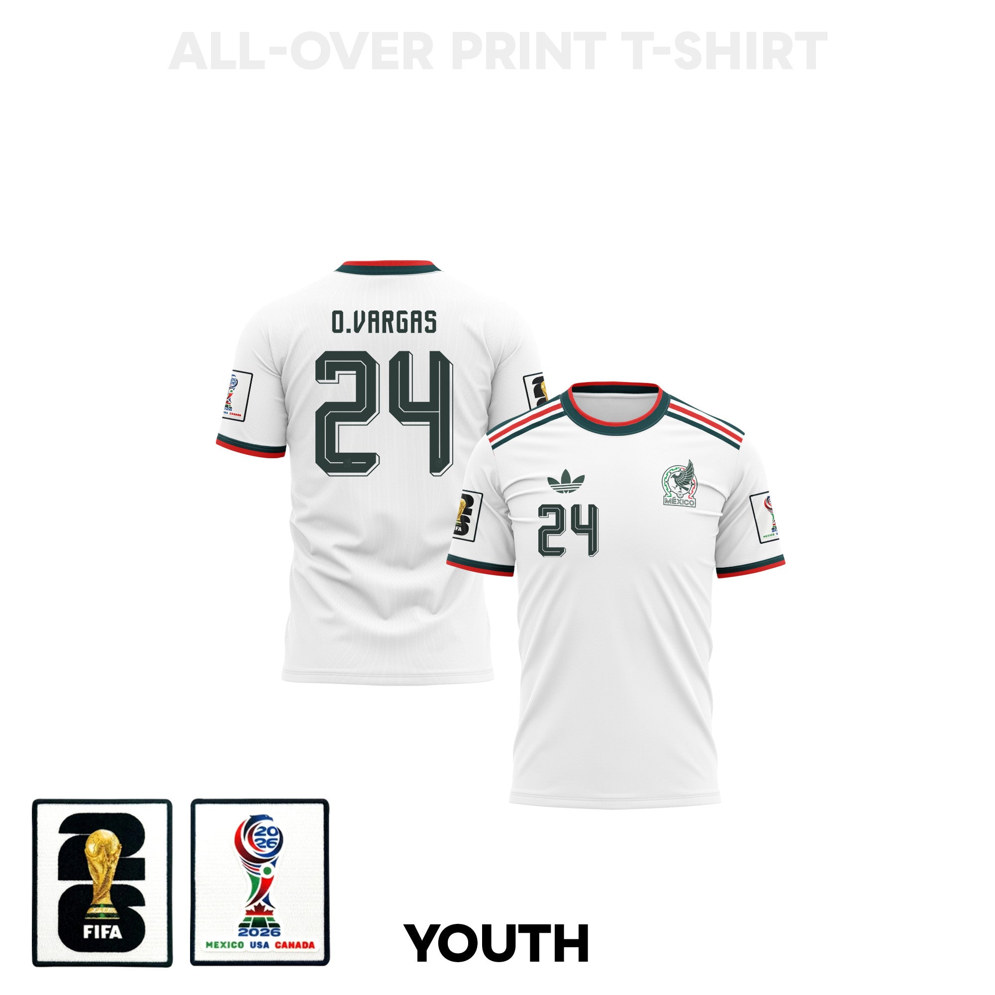 Obed Vargas 24 Youth Mexico 2026 Away 3D T-shirt Fully Printed – White