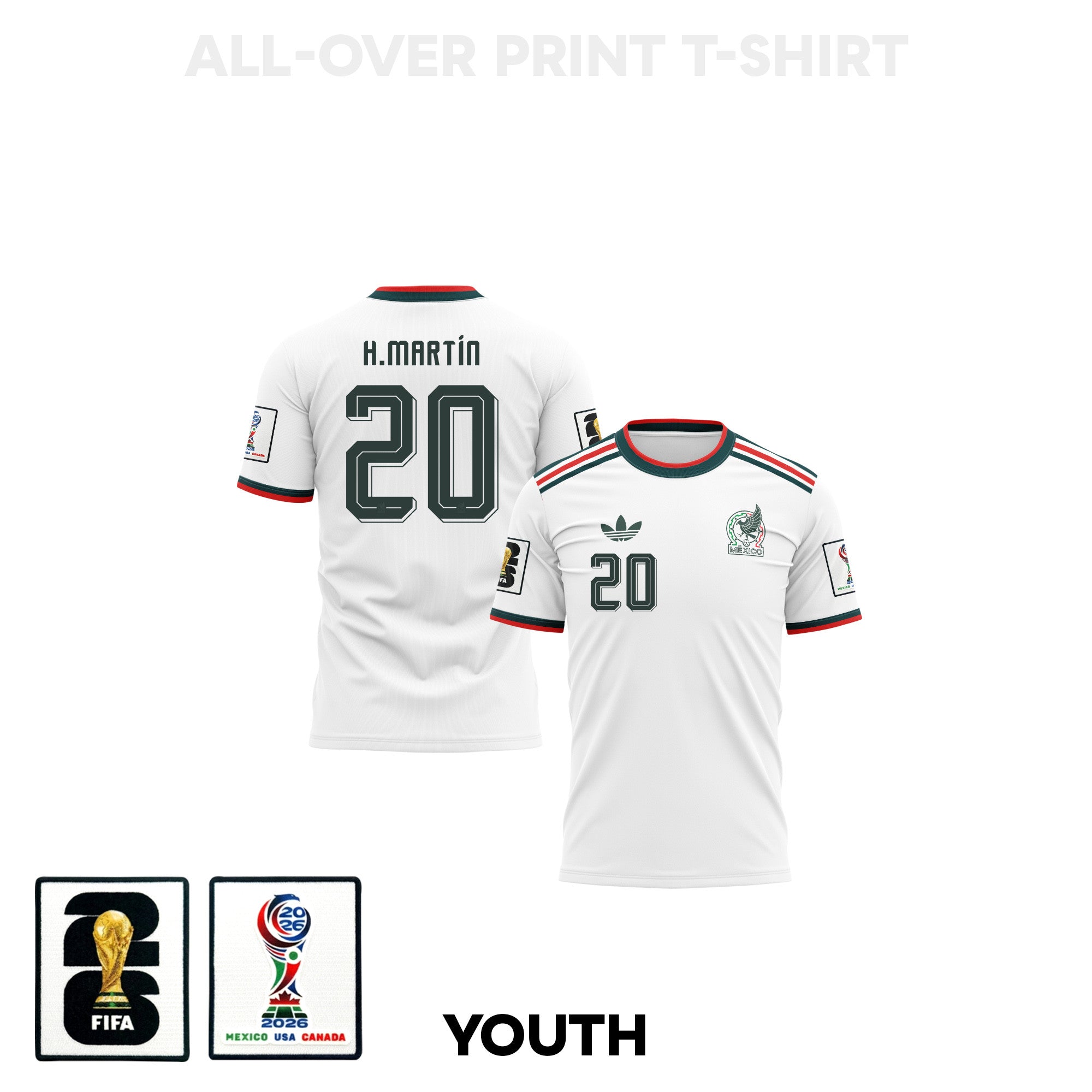 Henry Martín 20 Youth Mexico 2026 Away 3D T-shirt Fully Printed – White