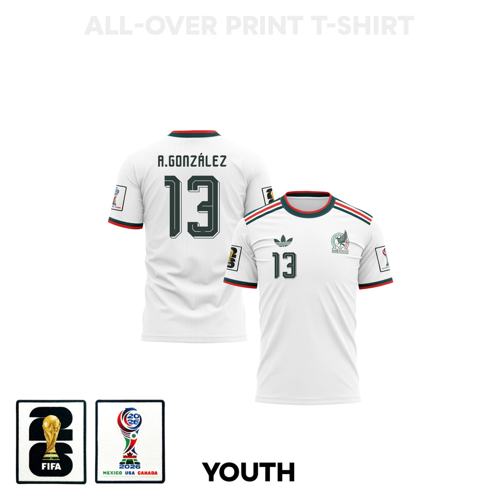 Armando González 13 Youth Mexico 2026 Away 3D T-shirt Fully Printed – White