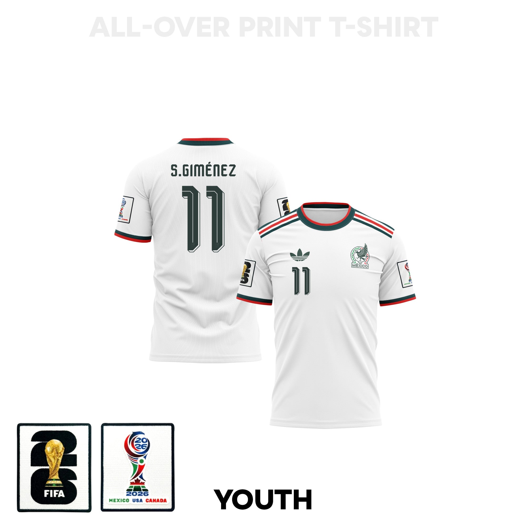 Santiago Giménez 11 Youth Mexico 2026 Away 3D T-shirt Fully Printed – White