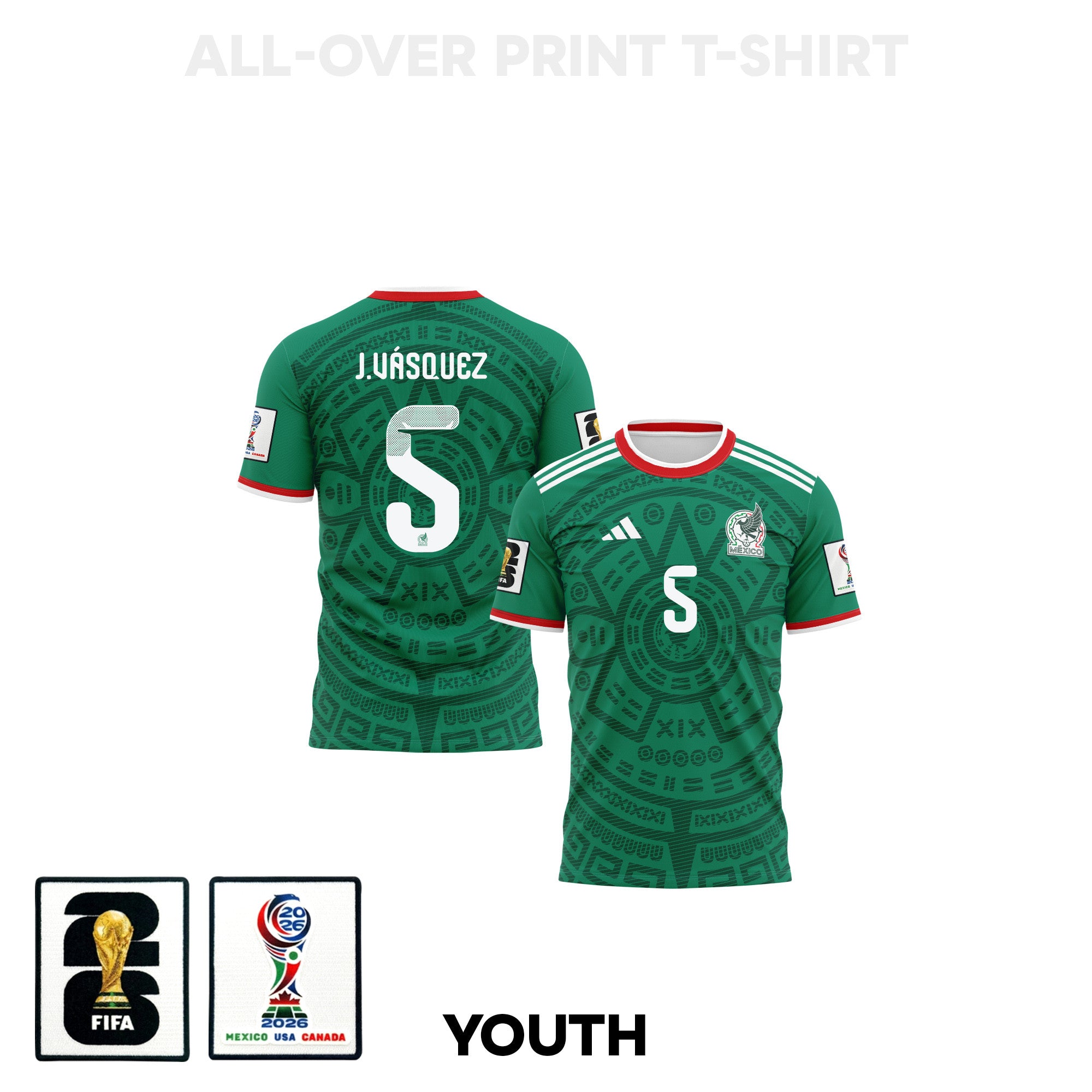 Johan Vásquez 5 Youth Mexico 2026 Home 3D T-shirt Fully Printed – Green