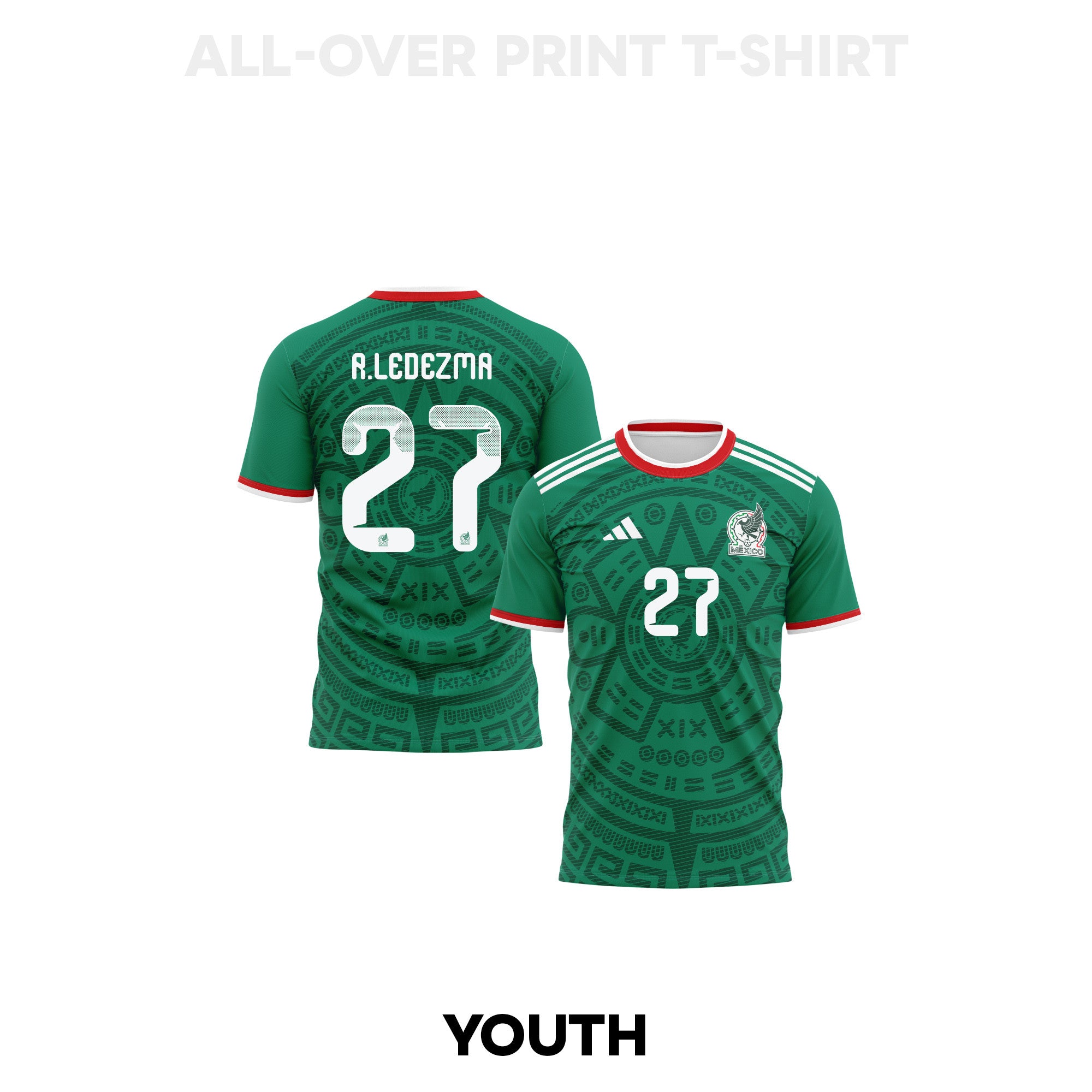 Richard Ledezma 27 Youth Mexico 2026 Home 3D T-shirt Fully Printed – Green