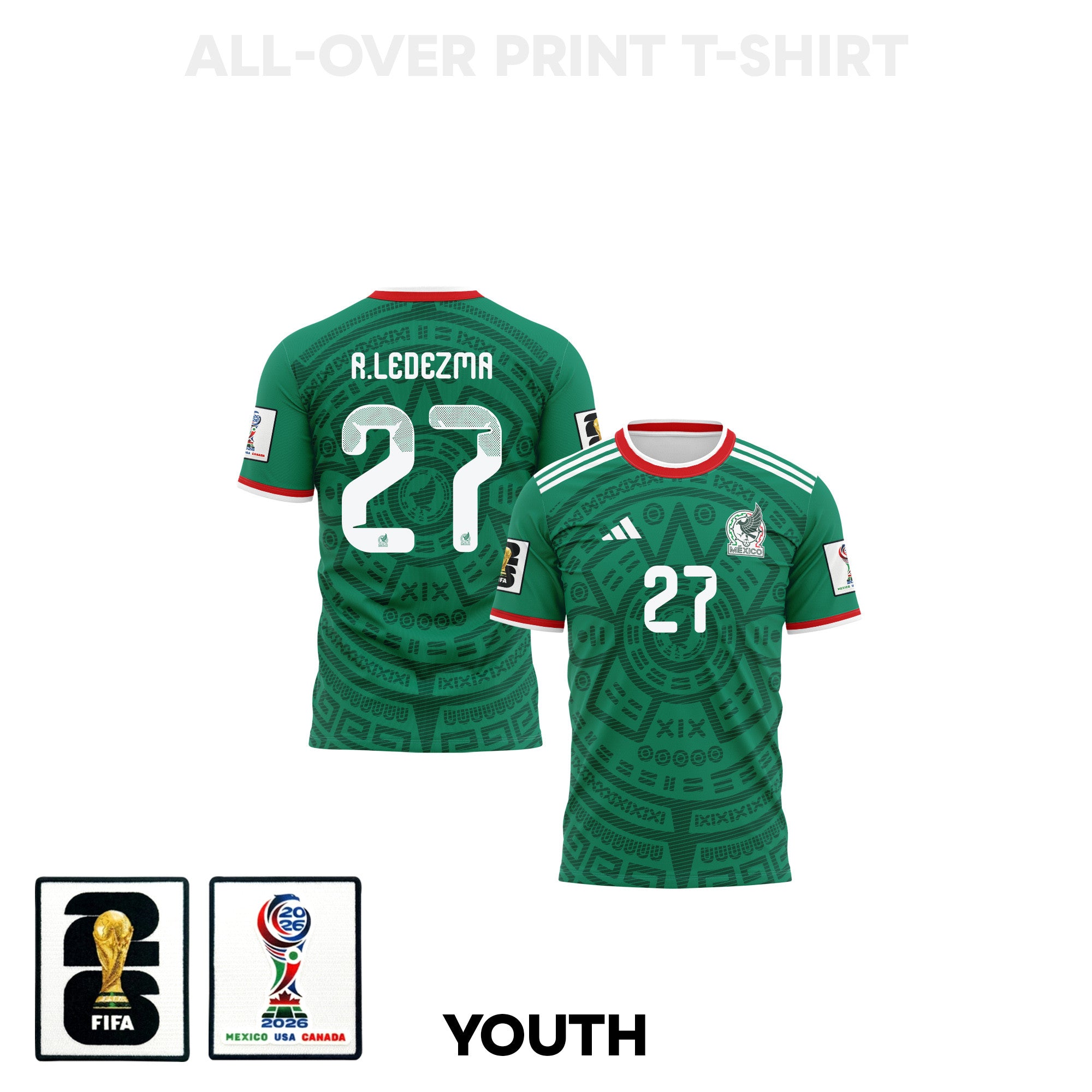 Richard Ledezma 27 Youth Mexico 2026 Home 3D T-shirt Fully Printed – Green