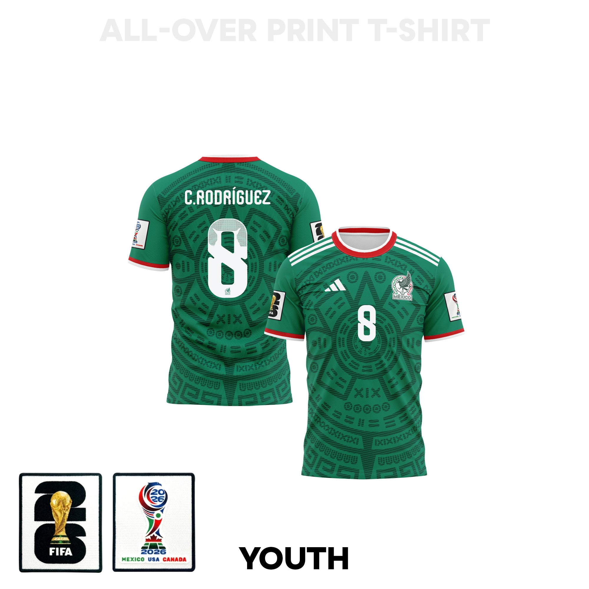Carlos Rodríguez 8 Youth Mexico 2026 Home 3D T-shirt Fully Printed – Green