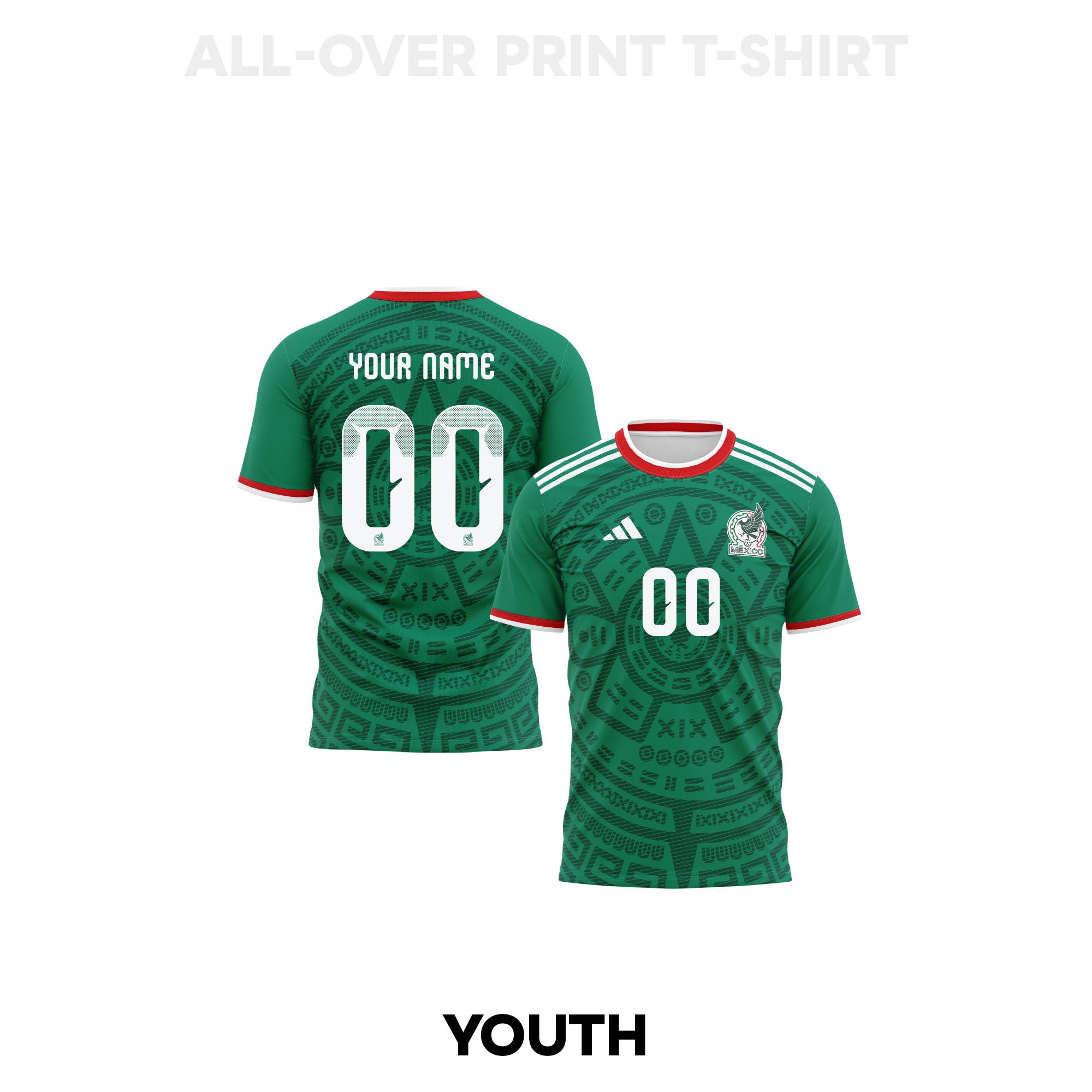 Mexico 2026 Youth Home 3D T-shirt Fully Printed – Personalized – Green