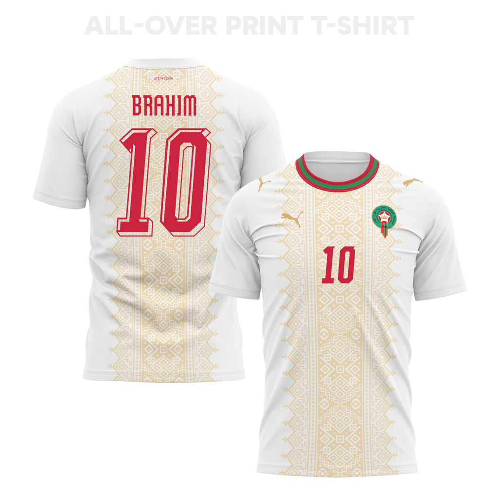 Brahim Díaz 10 Morocco 2026 Away 3D T-Shirt Fully Printed – Unisex, White