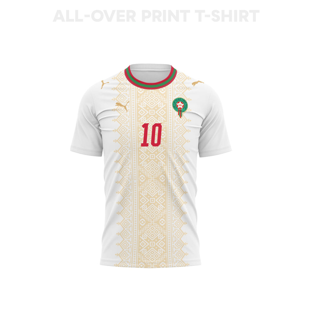 Brahim Díaz 10 Morocco 2026 Away 3D T-Shirt Fully Printed – Unisex, White