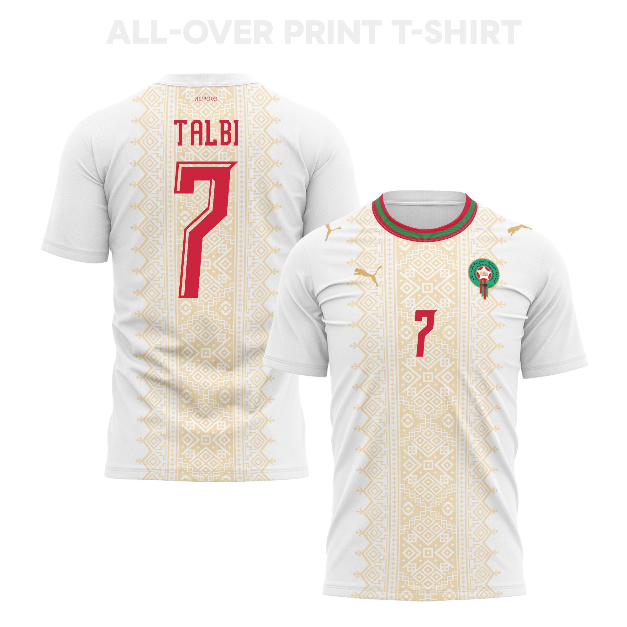 Chemsdine Talbi 7 Morocco 2026 Away 3D T-Shirt Fully Printed – Unisex, White