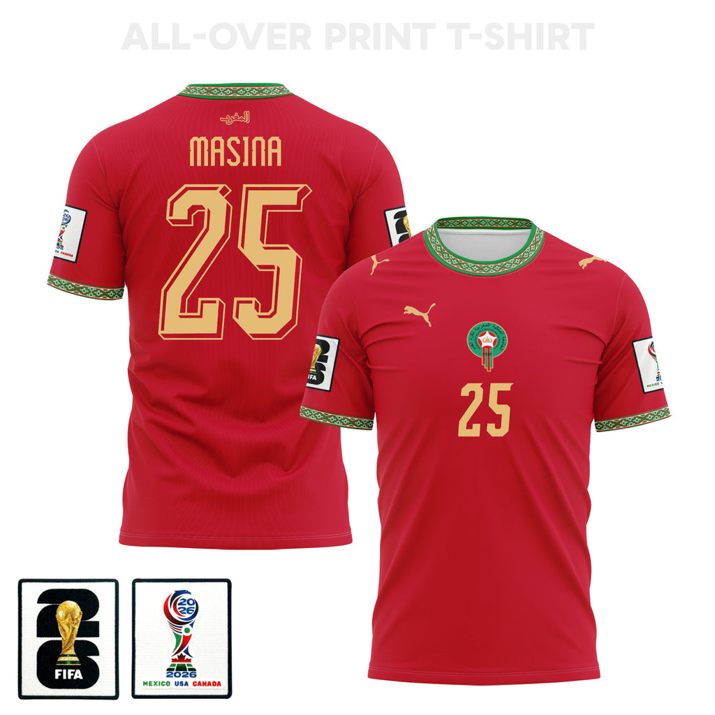 Adam Masina 25 Morocco 2026 Home 3D T-Shirt Fully Printed – Unisex, Red