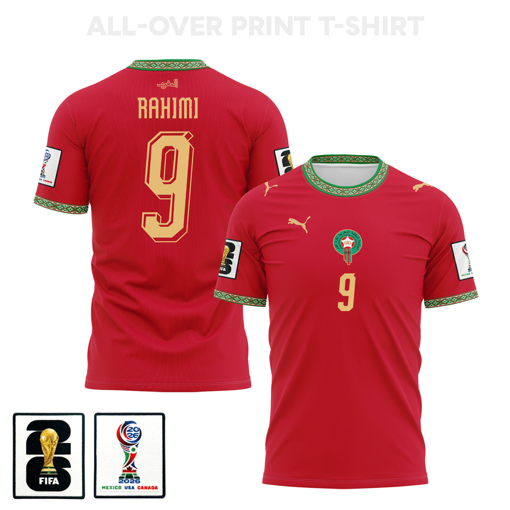 Soufiane Rahimi 9 Morocco 2026 Home 3D T-Shirt Fully Printed – Unisex, Red