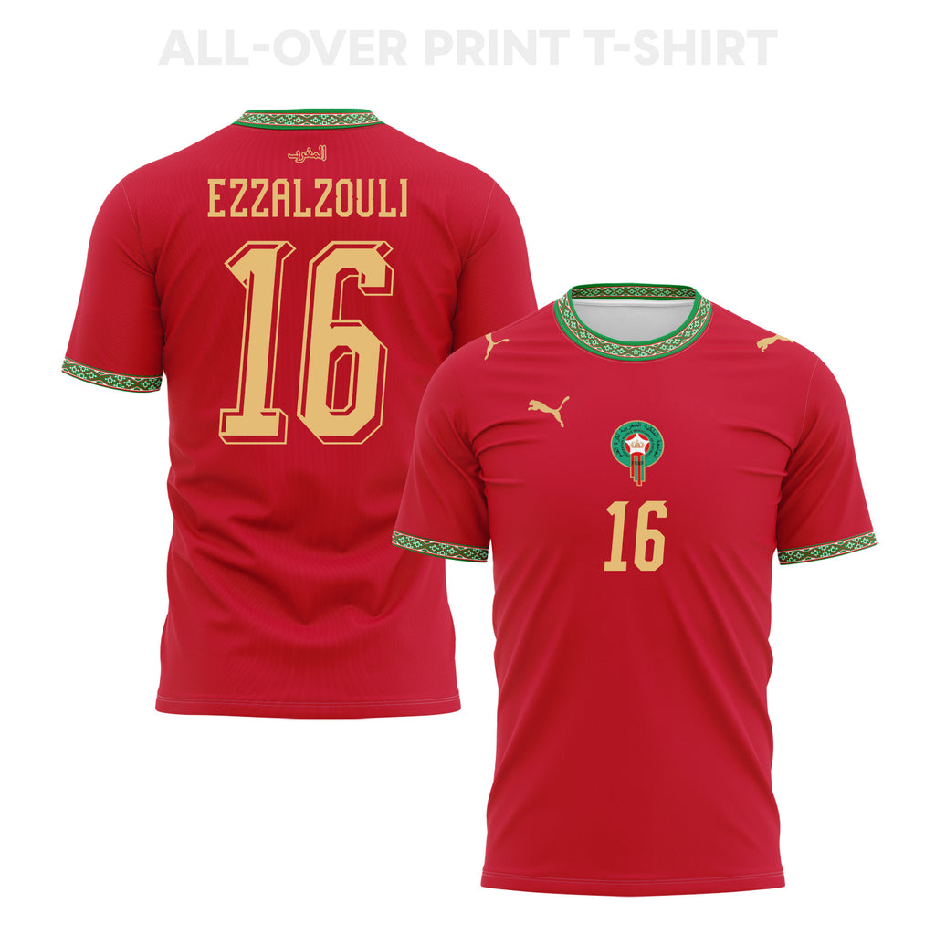 Abde Ezzalzouli 16 Morocco 2026 Home 3D T-Shirt Fully Printed – Unisex, Red