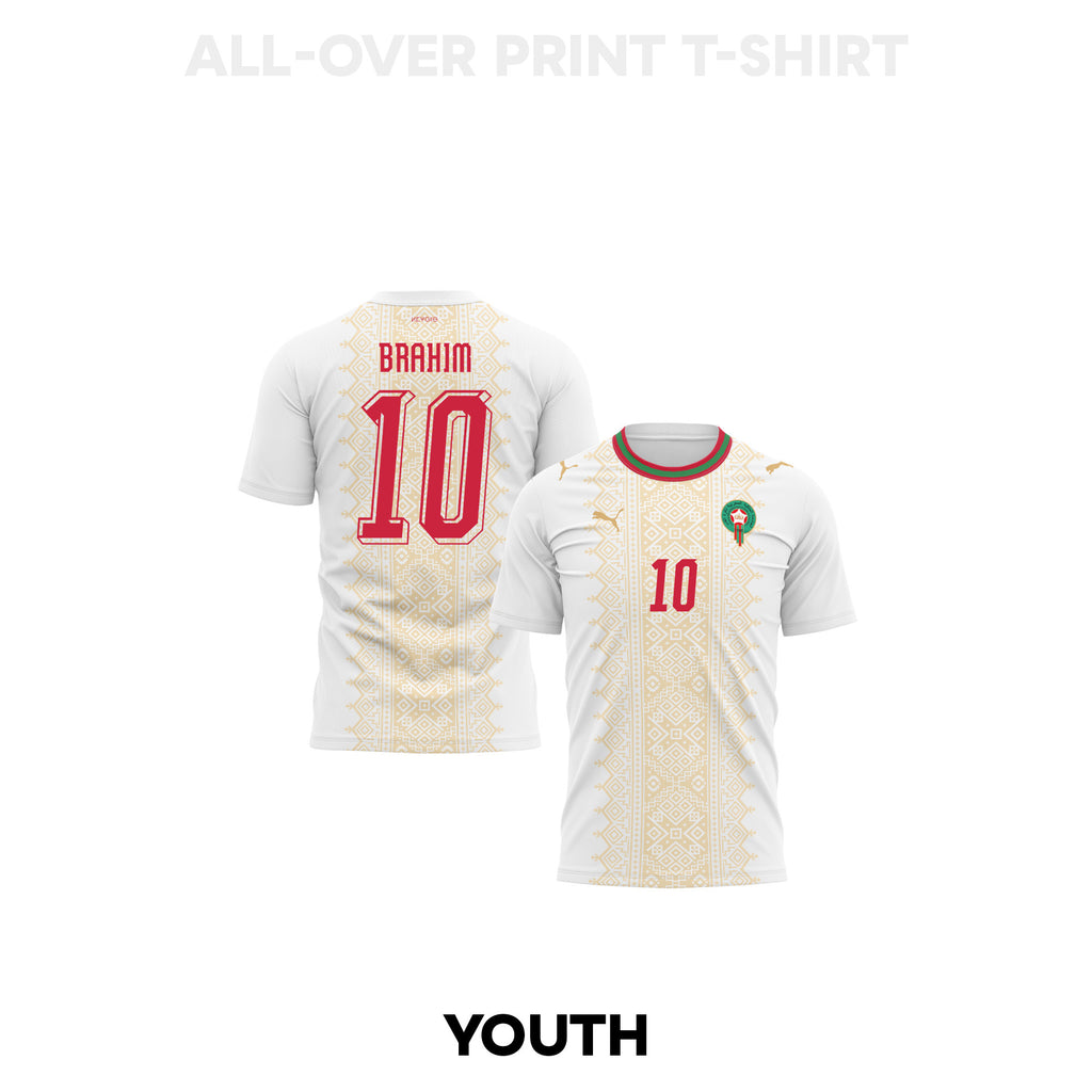 Brahim Díaz 10 Youth Morocco 2026 Away 3D T-shirt Fully Printed – White