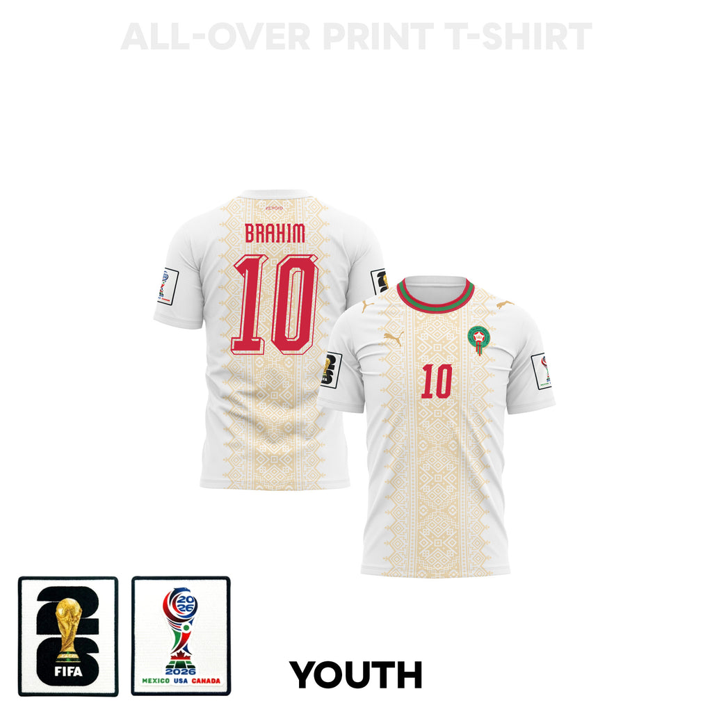 Brahim Díaz 10 Youth Morocco 2026 Away 3D T-shirt Fully Printed – White
