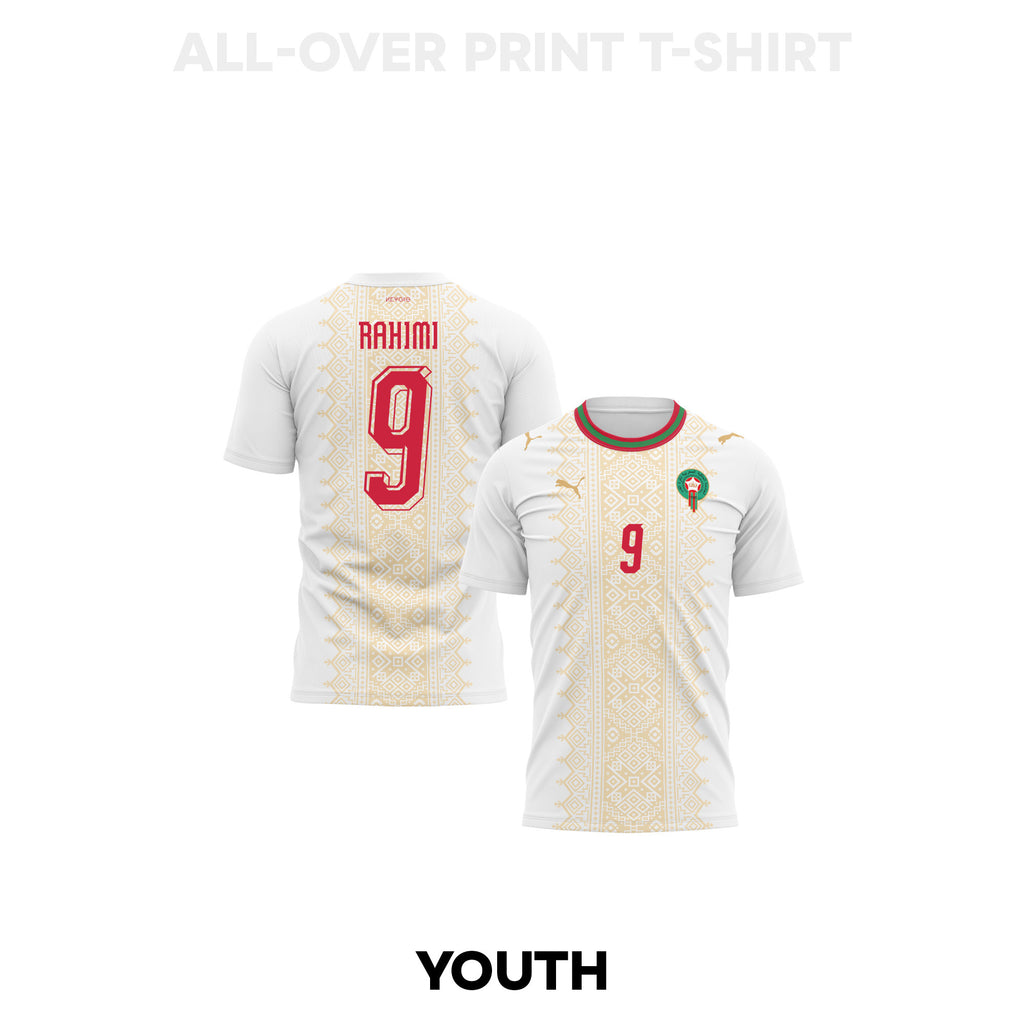 Soufiane Rahimi 9 Youth Morocco 2026 Away 3D T-shirt Fully Printed – White