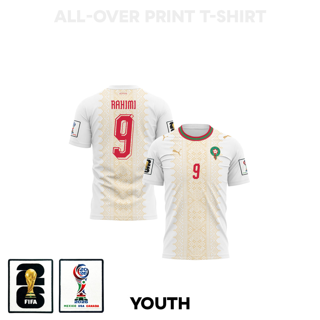 Soufiane Rahimi 9 Youth Morocco 2026 Away 3D T-shirt Fully Printed – White