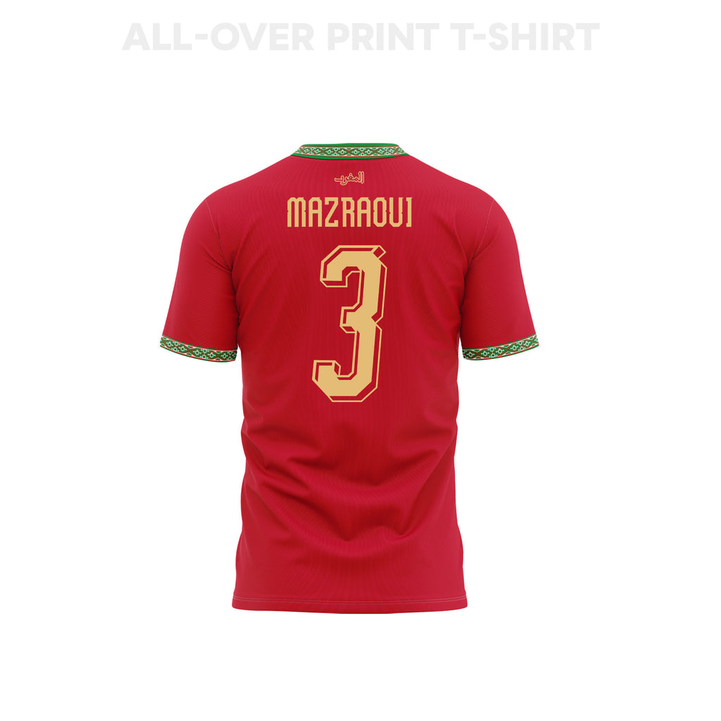 Noussair Mazraoui 3 Youth Morocco 2026 Home 3D T-shirt Fully Printed – Red