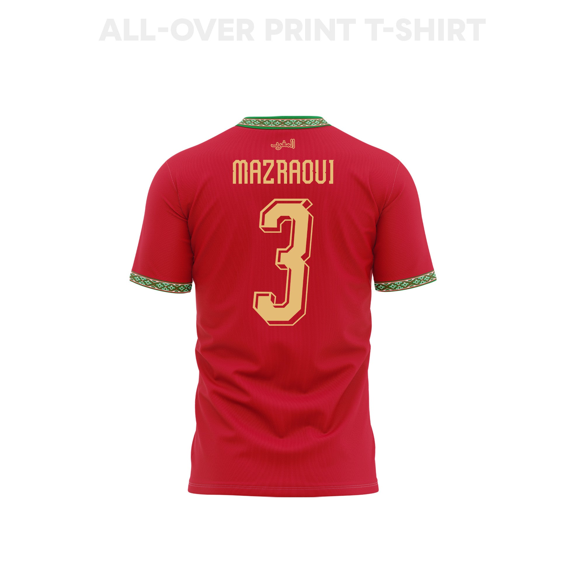 Noussair Mazraoui 3 Youth Morocco 2026 Home 3D T-shirt Fully Printed – Red