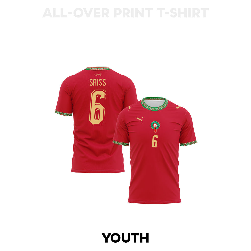 Romain Saïss 6 Youth Morocco 2026 Home 3D T-shirt Fully Printed – Red