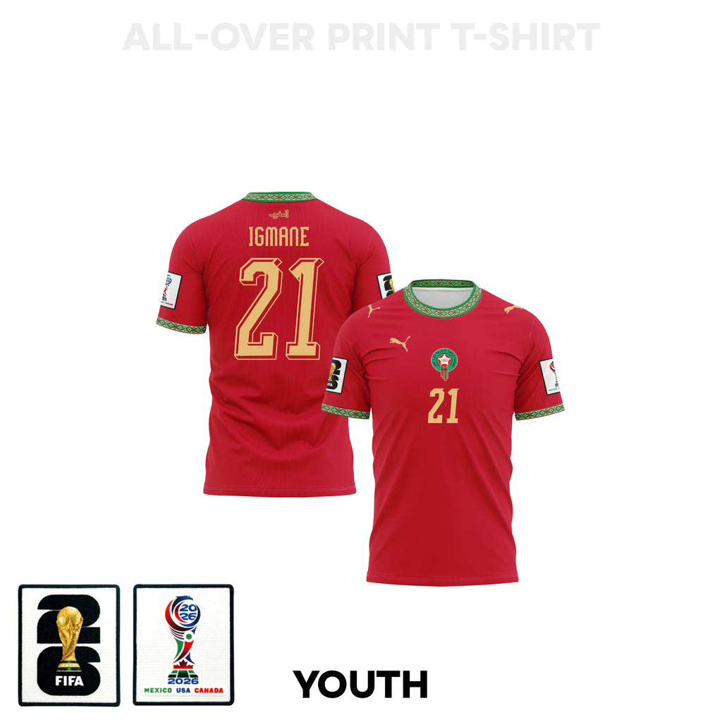 Hamza Igmane 21 Youth Morocco 2026 Home 3D T-shirt Fully Printed – Red
