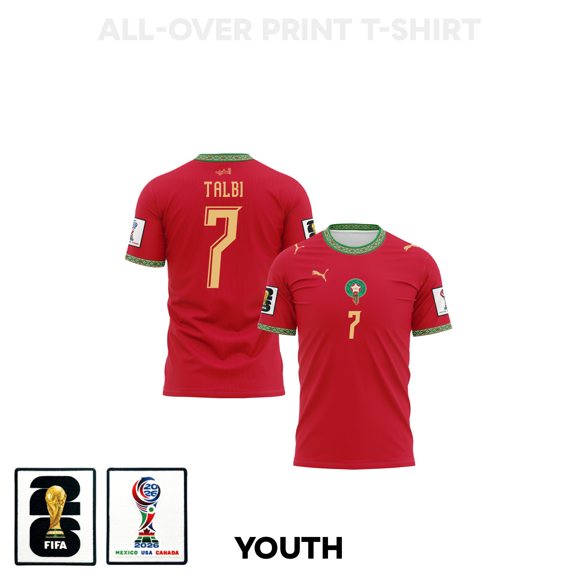 Chemsdine Talbi 7 Youth Morocco 2026 Home 3D T-shirt Fully Printed – Red
