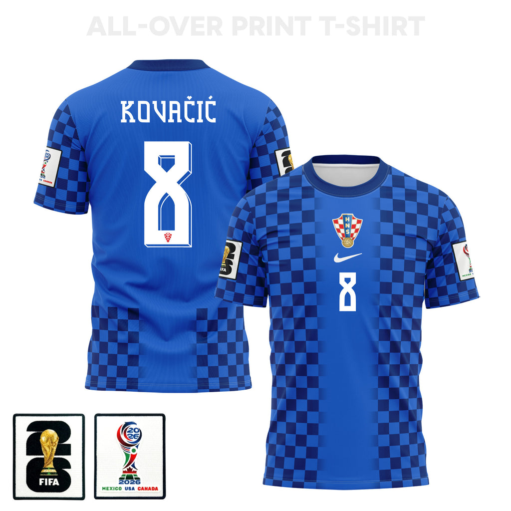 Mateo Kovačić 8 Croatia 2026 Away 3D T-Shirt Fully Printed – Unisex, Blue