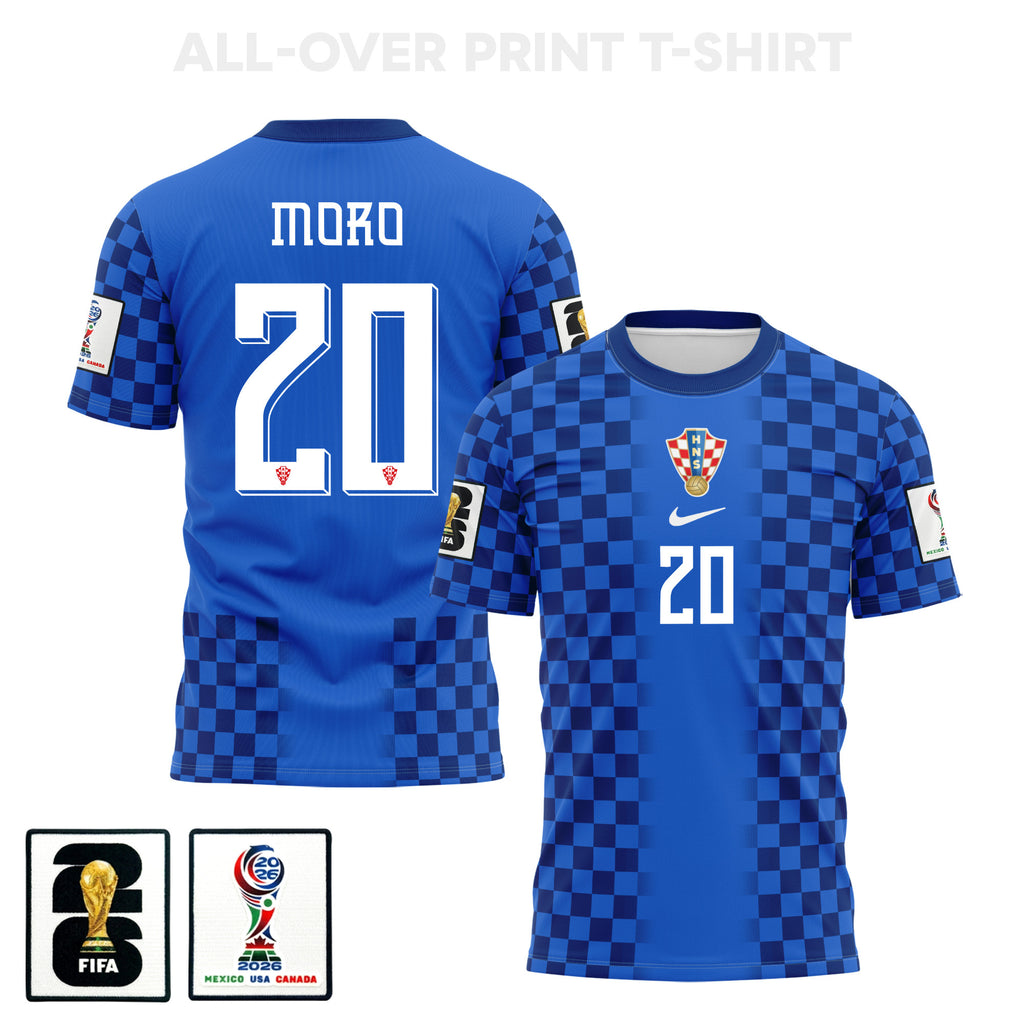 Nikola Moro 20 Croatia 2026 Away 3D T-Shirt Fully Printed – Unisex, Blue