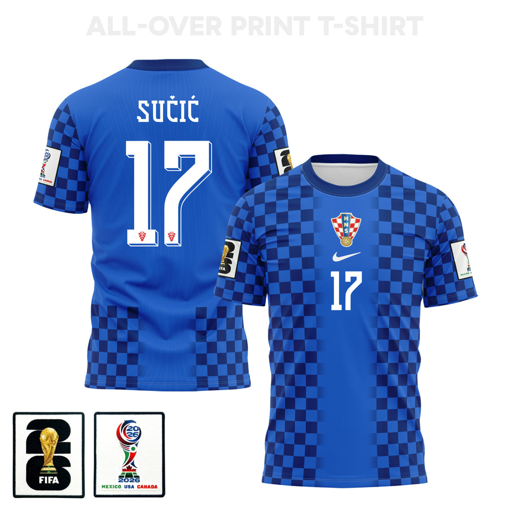 Petar Sučić 17 Croatia 2026 Away 3D T-Shirt Fully Printed – Unisex, Blue