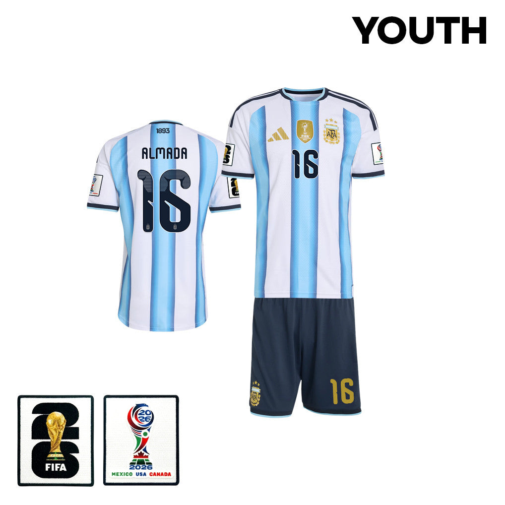 Thiago Almada 16 Argentina 2026 Youth Home Jersey & Shorts Set - White