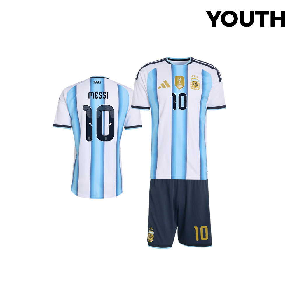 Lionel Messi 10 Argentina 2026 Youth Home Jersey & Shorts Set - White